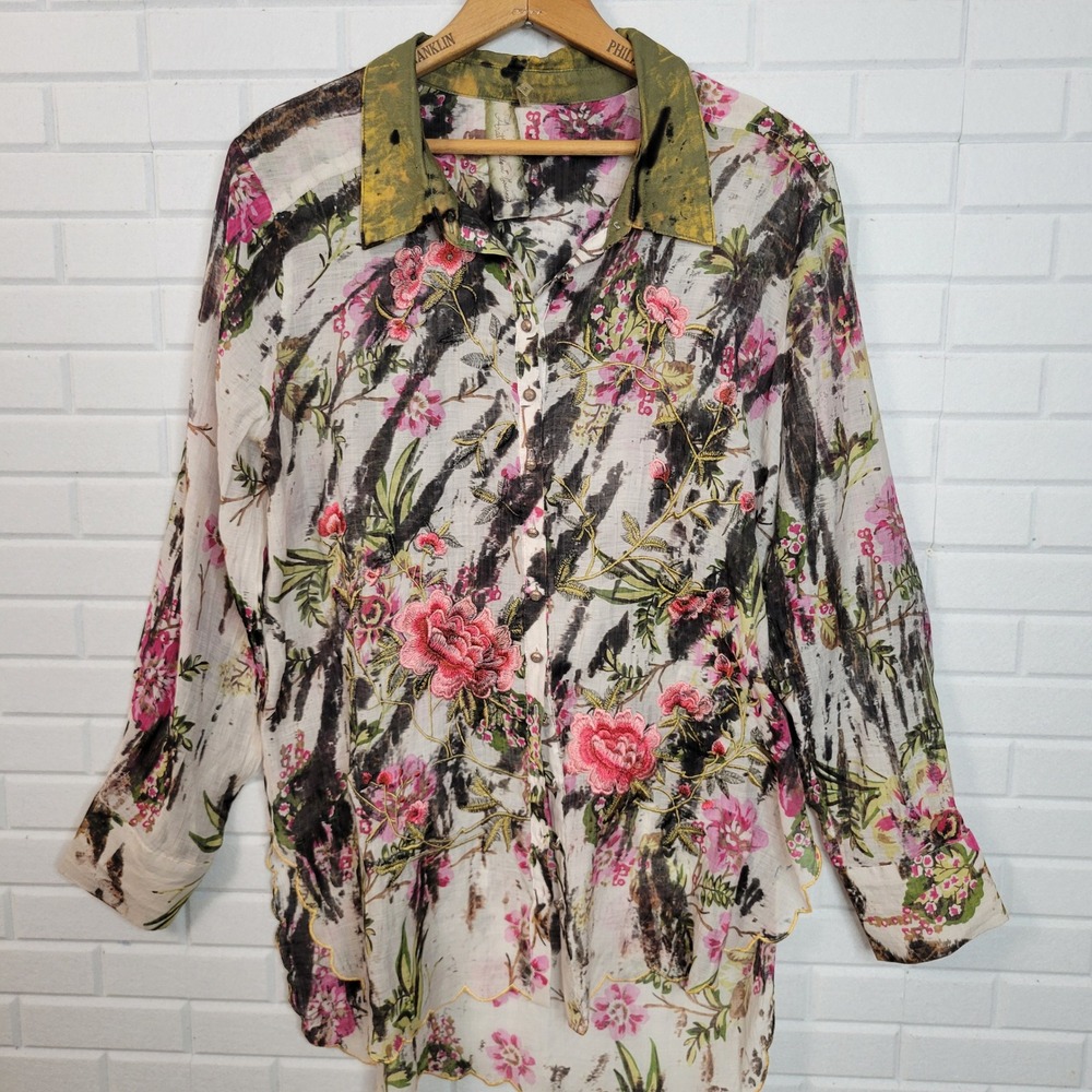 Aratta Silent Journey Blouse Tunic‎ Top Medium Embroidered Boho Artsy Sheer - Picture 13 of 13